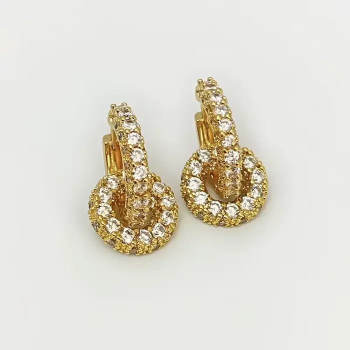2025 corée nouveau design bijoux de mode 14K plaqué or rond zircon pendentif boucles d'oreilles élégant femmes accessoires de travail quotidien
