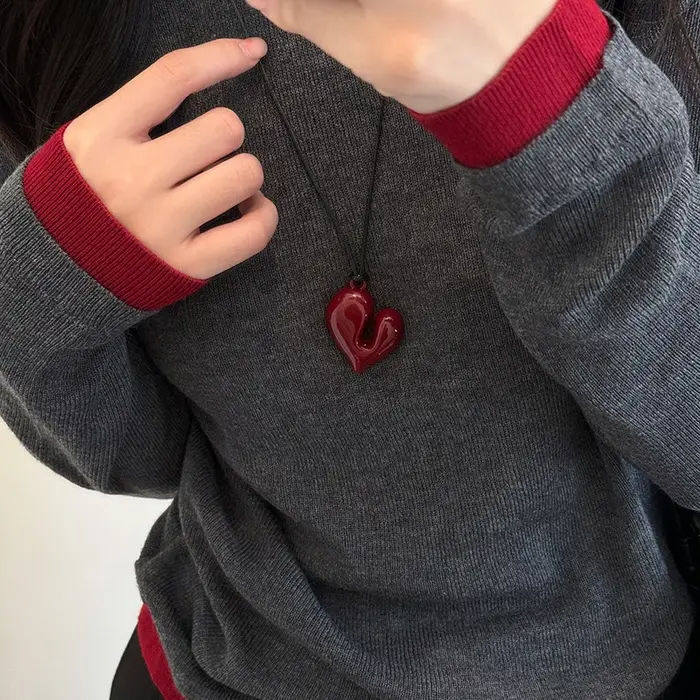 Collier pendentif coeur rouge Vintage années 80 esthétique amour inspiré tour de cou nouvelle mode